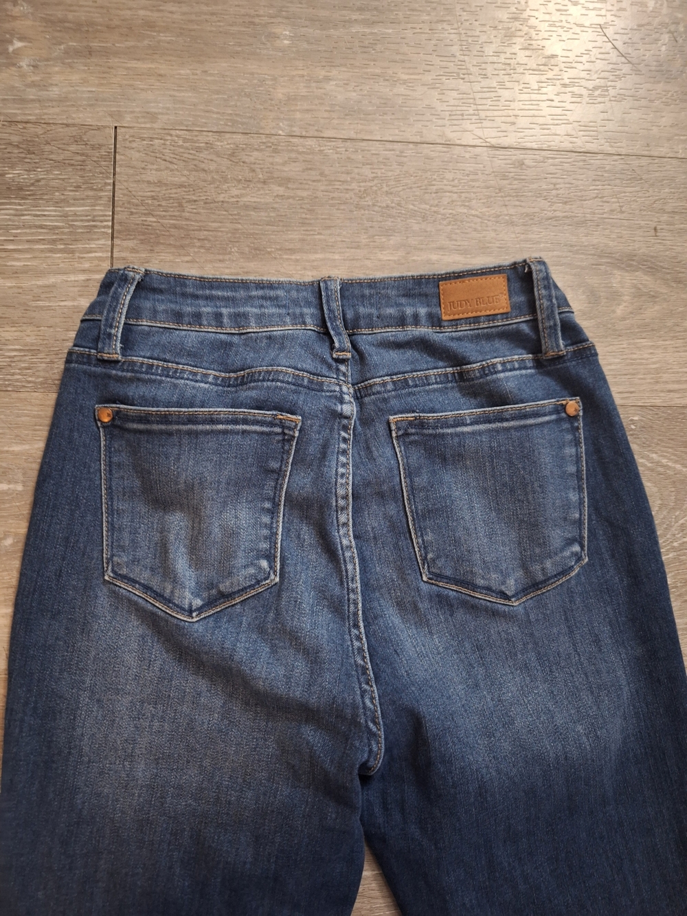 Judy Blue Dark Blue High-Rise Button-Fly Trouser Flare Jeans, Size 26 - Picture 9 of 11